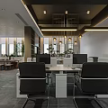 Modern Reception Area Interior Design With Recessed Lighting Potted Plants And Tile Flooring