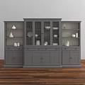 Gray Decorative Cabinet With Glass Doors Drawers Open Shelves And Tableware
