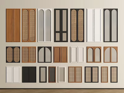 Various Wardrobe Door Styles With Wood Glass Mesh Panels And Color Options 3d model