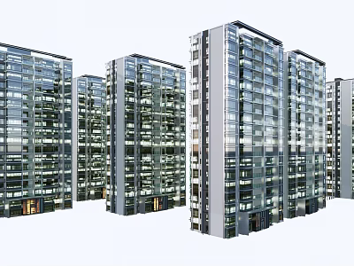 Modern High Rise Residential Buildings With Glass Curtain Walls And Urban Setting 3d model