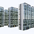 Modern High Rise Residential Buildings With Glass Curtain Walls And Urban Setting