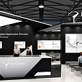 Modern Exhibition Booth Design With Display Screens Reception Desk And Info Charts