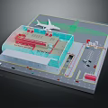 Cartoon Airport Scenario Featuring Building Airplane Parking Area And Vehicles Layout