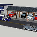 Police Building With Covered Parking Area Various Cars People And Police Car Nearby