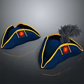 Daily Living Blue Hats Featuring Yellow Trim Red Badge and Black Feather