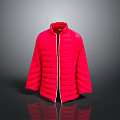 Stylish Red Puffer Jacket With Vertical Stripes And Stand Collar Design