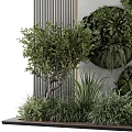 Living Plant Wall with Circular Green Decorations on Gray Concrete Wall and Surrounding Potted Plants