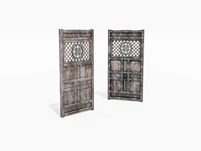Vintage Wooden Doors With Lattice Panels And Decorative Carved Texture 3d model