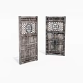 Vintage Wooden Doors With Lattice Panels And Decorative Carved Texture