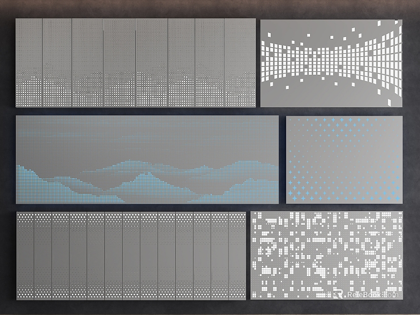 Modern Decorative Wall Panels Featuring Geometric Patterns Linear Lines And Dot Accents 3d model 