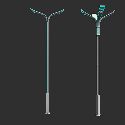 Modern Outdoor Lights With Decorative Green Lampshade And Metal Pole Design 3d model