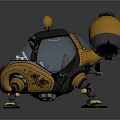 Yellow And Black Mechanical Robot 3D Model With Round Components Mechanical Arms And Bulb Eyes