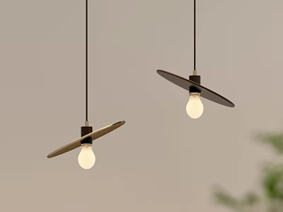 Two Modern Pendant Lights With Leaf Shaped Shades Black Cords and Illuminated Bulbs 3d model
