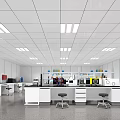 Modern Laboratory Interior Design With White Ceiling Lighting Workstations And Scientific Instruments 3d model