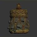 Handmade Woven Storage Container With Yellow Gray Design And Decorative Lid