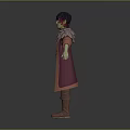 Game Movie Character with Green Skin Blue Purple Hair Fur Collar Coat Belt Brown Boots