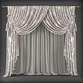 Gray Ornate Pleated Curtains With Double Layered Soft Fabric Design 3d model