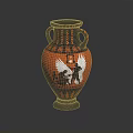 Ancient Greek Style Red And Black Vase With Twin Handles And Winged Figures Design