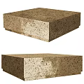 Beige Speckled Stone Coffee Table With Rectangular Block Design And Smooth Surface