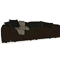 Comfortable Brown Upholstered Double Sofa With Dark Cushions And Patterned Blanket 3d model