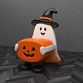 Ghost Shaped Single Chair With Witch Hat And Orange Pumpkin Lantern Design 3d model