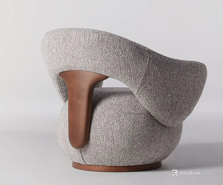 Modern Gray Fabric Accent Chair With Curved Wooden Armrest And Rounded Design 3d model 