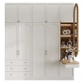 Modern White Dresser with Gold Handles Curved Mirror and Decorative Shelves