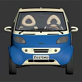 Small Blue And White Two Seater Compact Car With EcoCity Logo And Modern Design