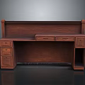 Dark Brown Wooden Desk With Multiple Drawers And Storage Cabinets