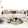 Elegant Modern Sofa and Coffee Table Set With Throw Pillows Rug and Side Table Decor 3d model