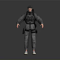 Tactical Character In Gray Outfit With Black Vest Cap And White Sneakers