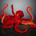 Red Octopus With Curled Tentacles And Spotted Body On Dark Background 3d model