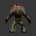 Mythical Earth Creature With Moss Covered Body Red Mushrooms On Head And Green Vines