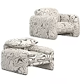 Stylish Modern Accent Chairs with Black and White Swirl Pattern Design 3d model