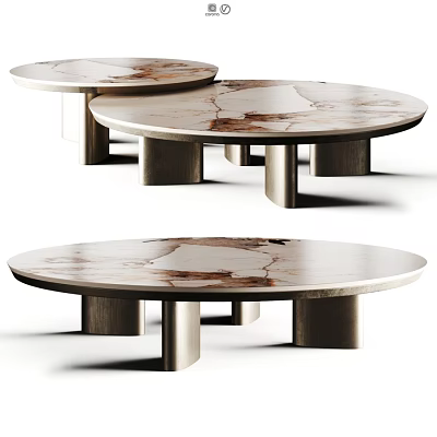 Round Dining Table with Elegant Marble Tabletop and Modern Metal Legs Contemporary Design 3d model