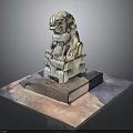 Traditional Stone Lion Statue Perched On Ornate Pedestal With Intricate Carvings