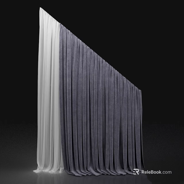 White and Dark Gray Soft Fabric Curtains with Elegant Flowing Drapery Design 3d model 