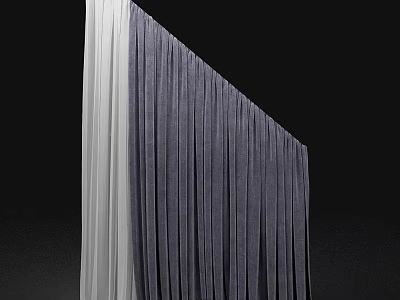 White and Dark Gray Soft Fabric Curtains with Elegant Flowing Drapery Design 3d model