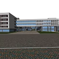 Modern School Building Multi Storey Design With Large Glass Windows Green Lawn And Open Courtyard