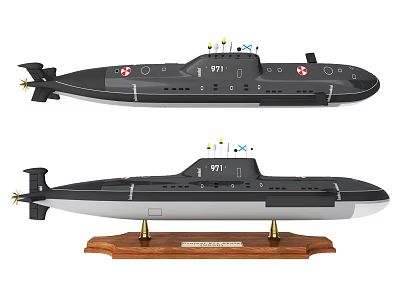 Decorative Submarine Model Ornaments Set With Wooden Base Display Stand And Flags 3d model