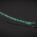 Artistic Traditional Samurai Sword with Green Decorative Engraved Blade and Gold Accented Hilt