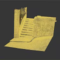 Detailed Scene Construction With Yellow Wall Stone Steps And Cobblestone Pavement