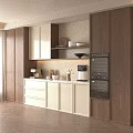 Modern Wooden White Sideboard With Coffee Machine Vase Drawers And Cabinets In Interior