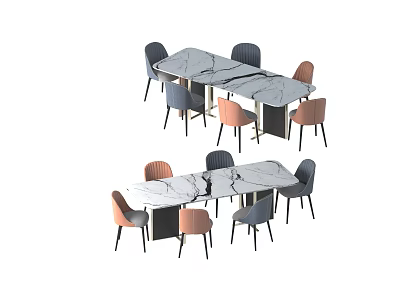 Two Marble Top Dining Tables With Various Colored Chairs In Modern Setup 3d model