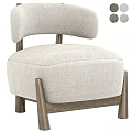 Beige Linen Lounge Chair With Curved Backrest Wooden Legs And Grey Beige Color Options