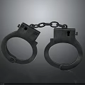 Metal Handcuffs With Connected Chain Against Dark Background Showing Metallic Texture 3d model