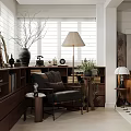 Home Balcony Interior With Comfortable Chair Green Plants Bookshelf And Decorative Items
