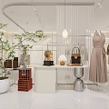Modern Clothing Store Interior With Beige Dress Mannequin Leather Handbags Green Plants And Pendant Lights