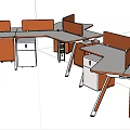 Modern Curved Office Desk With Brown Partitions White Top And Drawer Cabinets