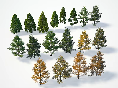 Various Tree Species with Green and Yellow Foliage in Diverse Natural Arrangement 3d model